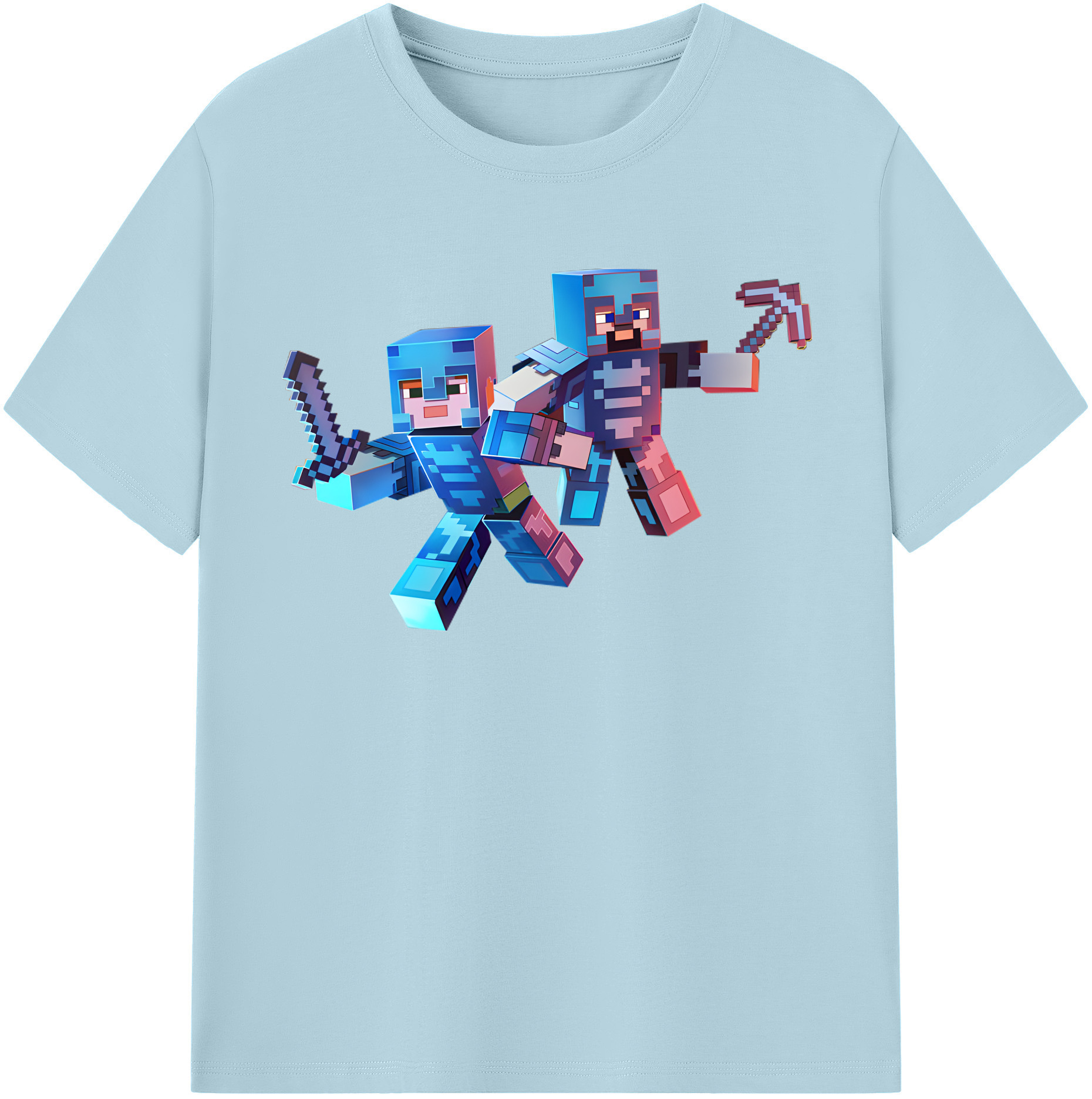 （画像用） マインクラフト ブロックの世界 Minecraft MC Block world 綿100％半袖Tシャツ（フロントプリント）